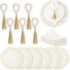 image:imageGejoy 18 Pcs Burlap Placemat Wood Napkin Ring Dinner Napkin Sage GreenIvory