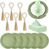 image:imageGejoy 18 Pcs Burlap Placemat Wood Napkin Ring Dinner Napkin Sage GreenSage Green