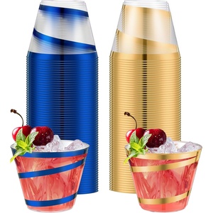 image:imageGejoy 100 Pcs 9 oz Rimmed Swirl Plastic Cup OrangeGold  Blue