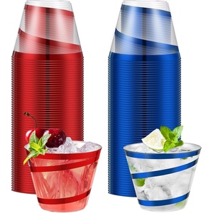 image:imageGejoy 100 Pcs 9 oz Rimmed Swirl Plastic Cup OrangeRed  Blue