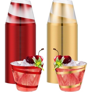 image:imageGejoy 100 Pcs 9 oz Rimmed Swirl Plastic Cup OrangeRed  Gold
