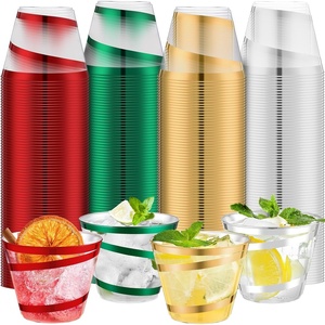 image:imageGejoy 100 Pcs 9 oz Rimmed Swirl Plastic Cup OrangeRed  Green  Gold  Silver