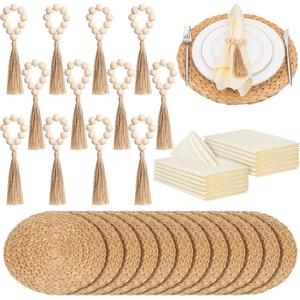 image:imageGejoy 18 Pcs Boho Woven Placemat Wood Bead Napkin Ring with Dinner Napkin36
