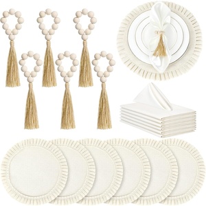 image:imageGejoy 18 Pcs Burlap Placemat Wood Napkin Ring Dinner Napkin Sage GreenIvory