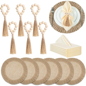 image:imageGejoy 18 Pcs Burlap Placemat Wood Napkin Ring Dinner Napkin Sage GreenNatural